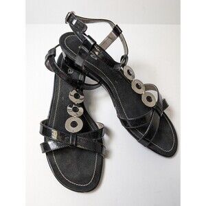Ara Sandals Womens Flats Black Silver Slingback Leather Comfort 5G US 35/36 EU